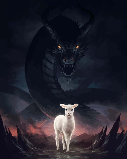 Malen nach Zahlen - Malen nach Zahlen - Das Lamm und der Drache - by jojoesart