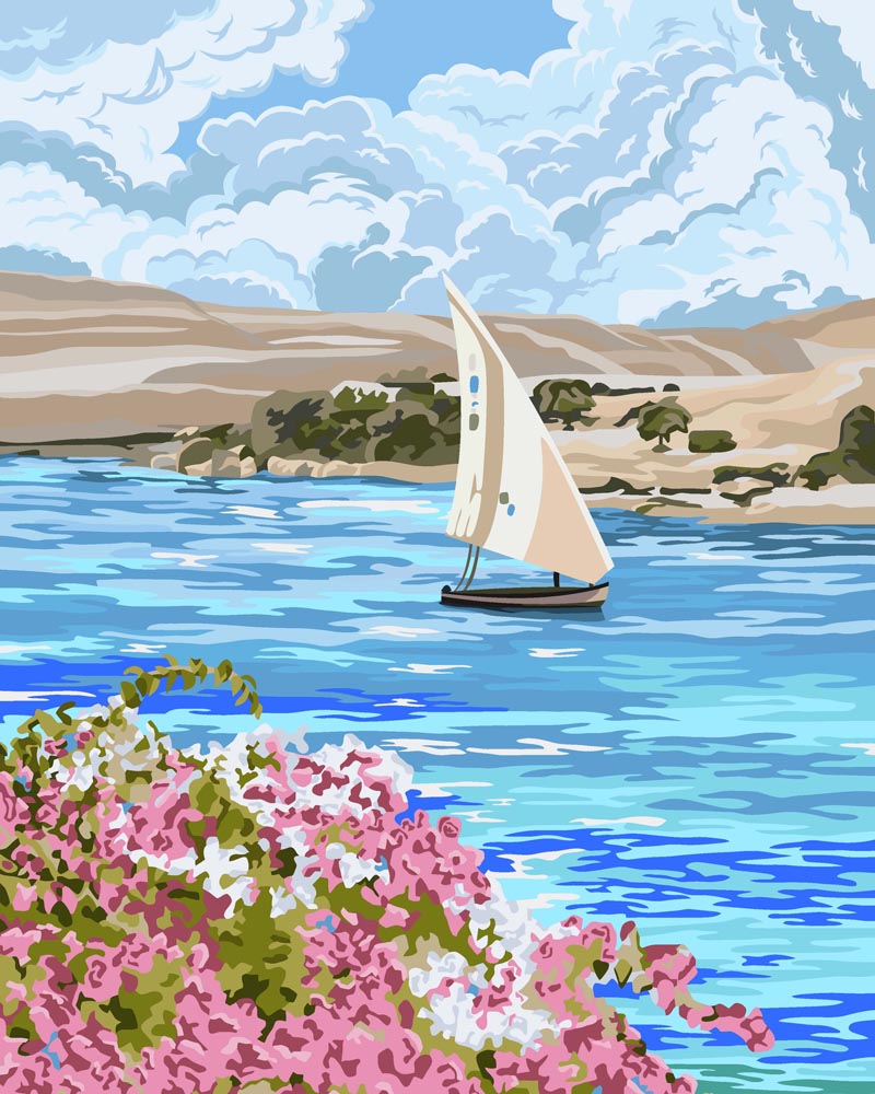Malen nach Zahlen - Malen nach Zahlen - Segelboot am See