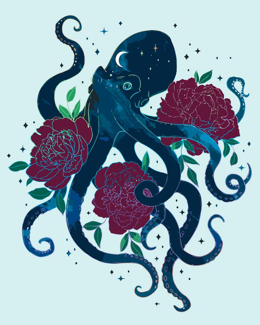 Malen nach Zahlen - Malen nach Zahlen - Kraken und Pfingstrosen - by Pixie Cold