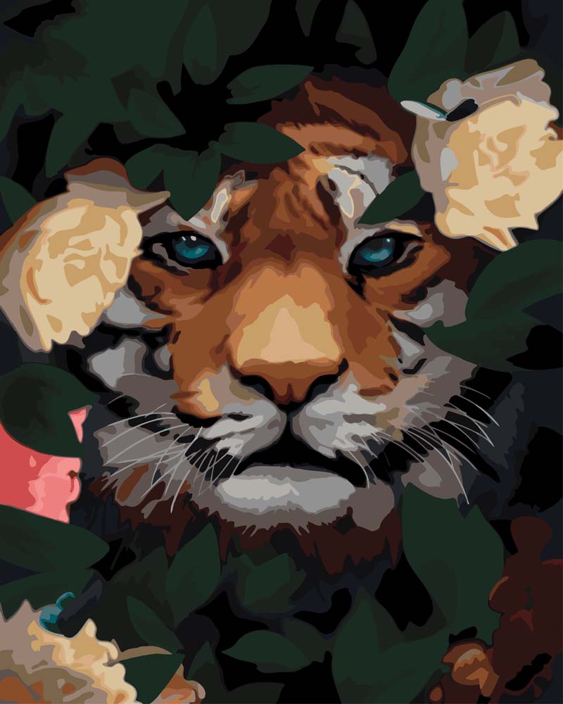 Malen nach Zahlen - Malen nach Zahlen - Tiger in den Blumen