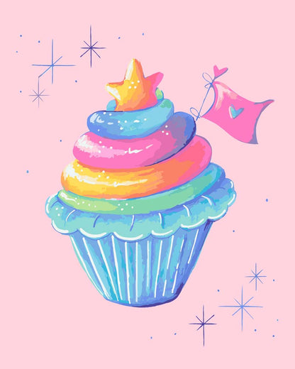 Malen nach Zahlen - Malen nach Zahlen - Regenbogen Cupcake - by Farbheldin
